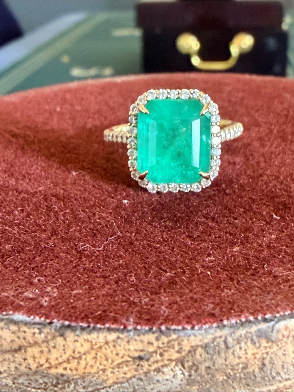 Columbian Emerald Halo Solitaire Ring